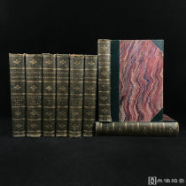 1843年，奈特爵士《插图版莎士比亚全集》（全8卷，含传记、注释与存疑剧），数千幅插图，3/4真皮加石纹纸精装，书脊烫金压花
