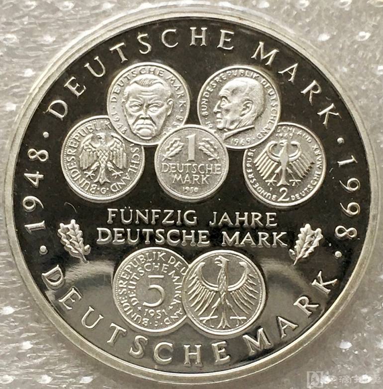 原光德国1998年联邦德国货币50周年10马克高银精制纪念银币收藏 