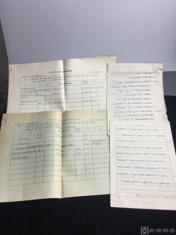 满都尔图八十年代个人公开发表的科研成果统计表及手稿如图。