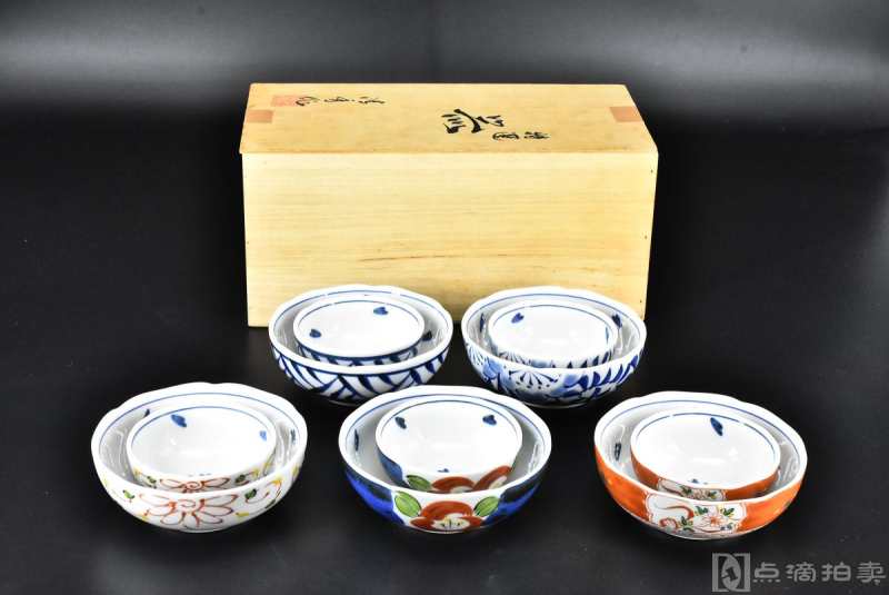 《日本传统工艺陶瓷器》原木盒一套亲子钵五对全