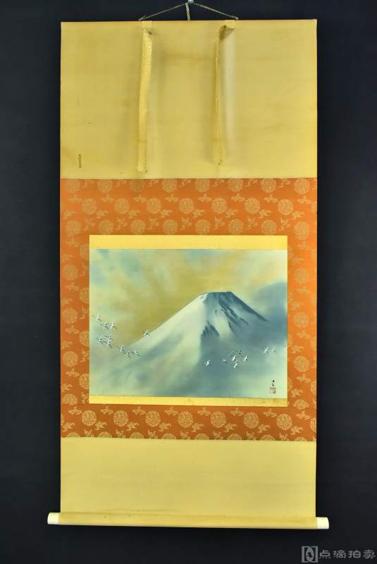 绢本印刷《富士山景图》装裱立轴画一幅