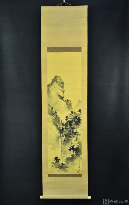 东云笔绢本手绘《朝鲜金刚山》装裱立轴画一幅