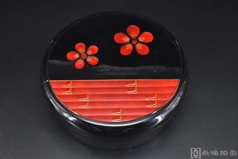 尺寸大《日本传统工艺漆器》带盖圆盒一件