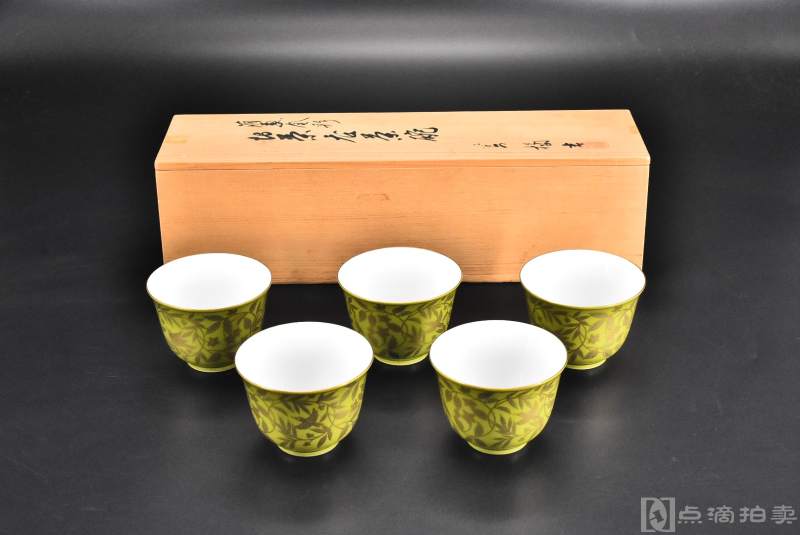 《日本橘吉制陶瓷茶碗》原木盒一套 五件全