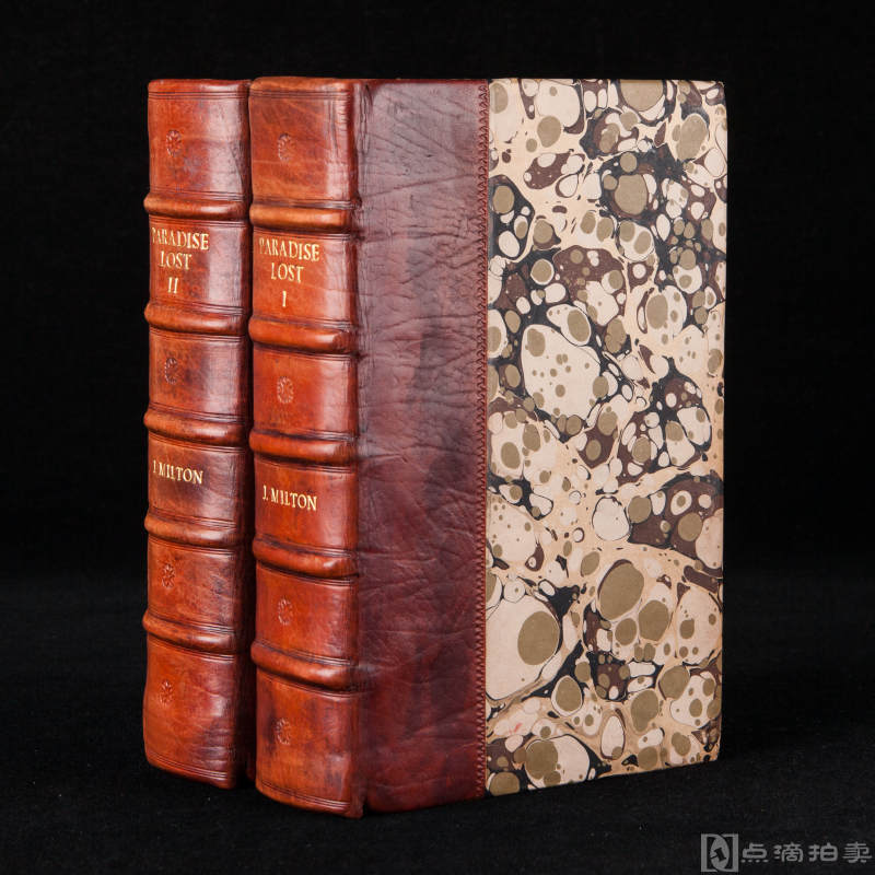1763 年伦敦出版弥尔顿《失乐园/PARADISE LOST》2册 皮拼硬面烫金精装