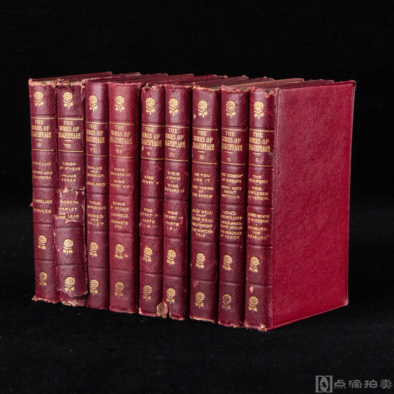 1910 年伦敦等出版《莎士比亚全集/The Complete Works of Shakespeare》9册 软皮精装 上书口刷金