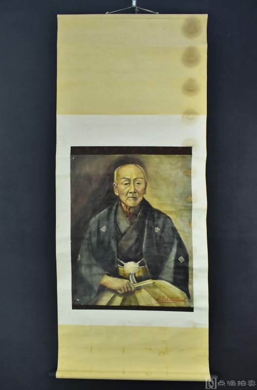 纸本手绘《日本人物像》装裱立轴画一幅 