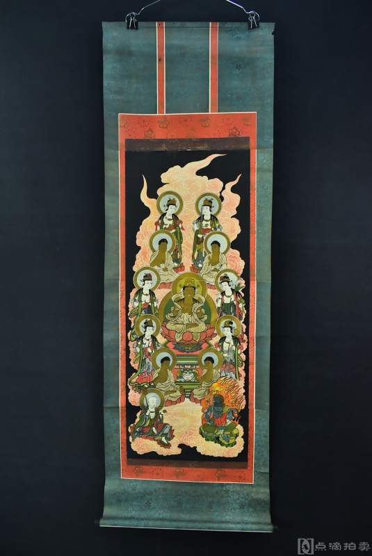 （VH4381）纸本印刷《十三佛像》装裱立轴画一幅 