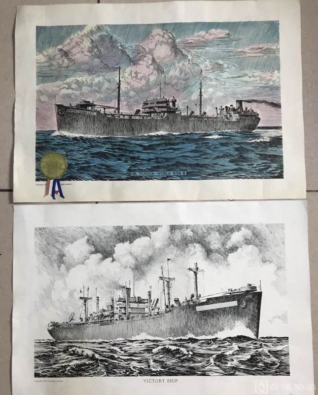 《二战胜利号版画》两张 .1945年印 稀见 