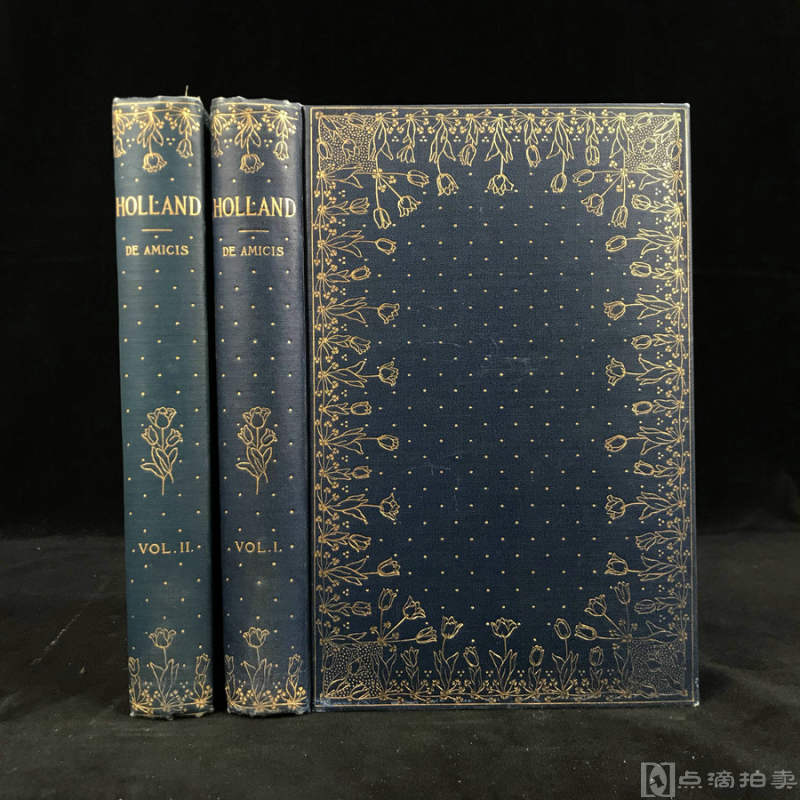 1894年，《荷兰风物志》（全2卷），44幅插图，漆布精装，封面书脊烫金压花，书顶鎏金