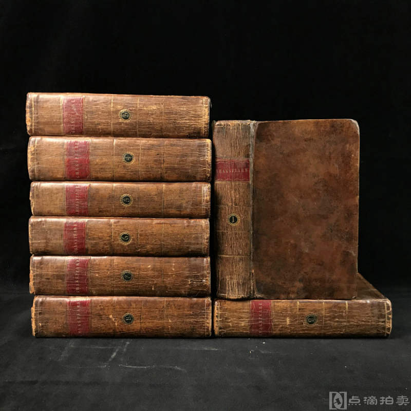 1797年，莎翁著名学者斯蒂文森最后一版校订版《莎士比亚戏剧集》（全8卷），收录重要注释，全真皮精装