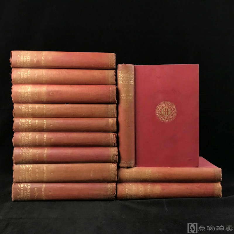 限量750套！1898年，《亨利·菲尔丁作品集》（全12卷），12幅卷首插图，漆布精装，封面烫金压花