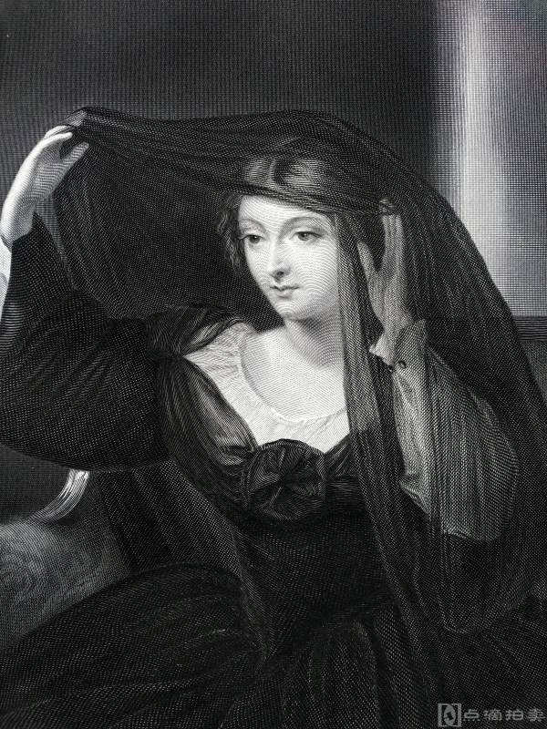 约1875年钢版画，稀罕莎剧版《奥利维亚，OLIVIA》--莎剧《第十二夜》人物，纸张36.8*27.3cm，9品。