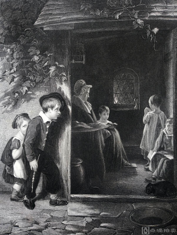 〔韦伯斯特〕约1854年钢版画，《逃课》（THE TRUANT）韦尔图弗农版~纸张34.5*24.5cm，85品
