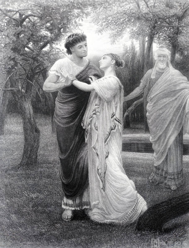 约1875年 钢版画，稀缺莎刷版！《特洛伊罗斯与克瑞西达》~源自莎剧（克莉奥帕特拉与凯撒）场景，纸张36.8*27.3cm，9品