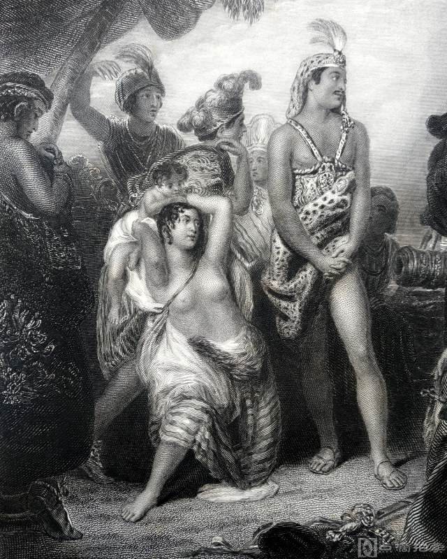约1850年钢版画，《西班牙殖民者与秘鲁印加帝国的印第安人》韦尔图弗农版，纸张34.5*25cm，85品。