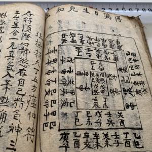 道光二十三年抄本，反正面都写的满满的，一面是古唐诗，另一面有手绘符咒图案，八卦占卜类内容！